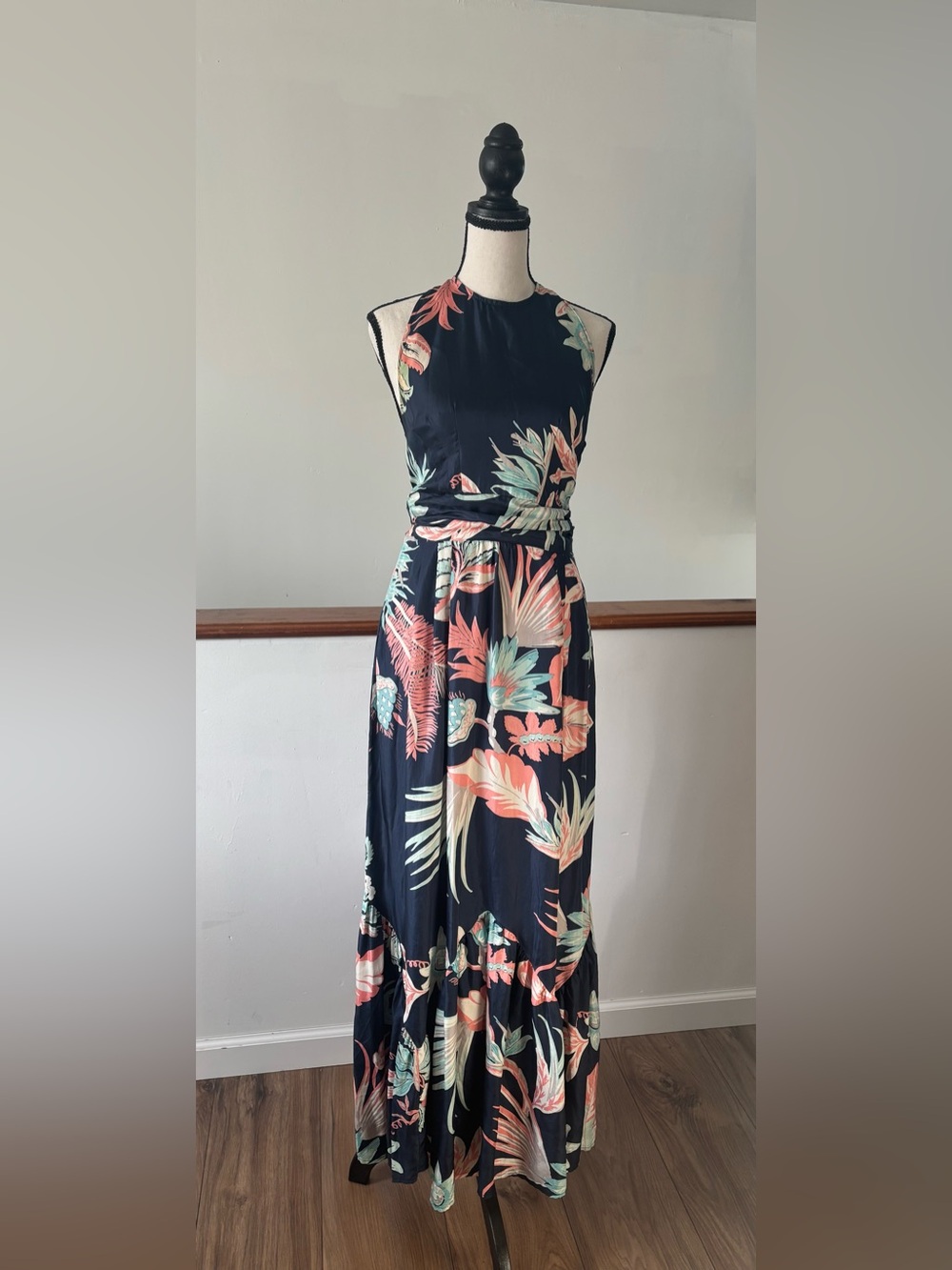 Bajanan 100% Silk Floral Halter Maxi Dress Size Small